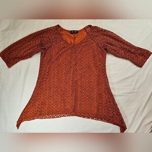 Brittany Black Womens Burnt Orange 3/4 Sleeve Asymmetrical Hem Blouse Size Small